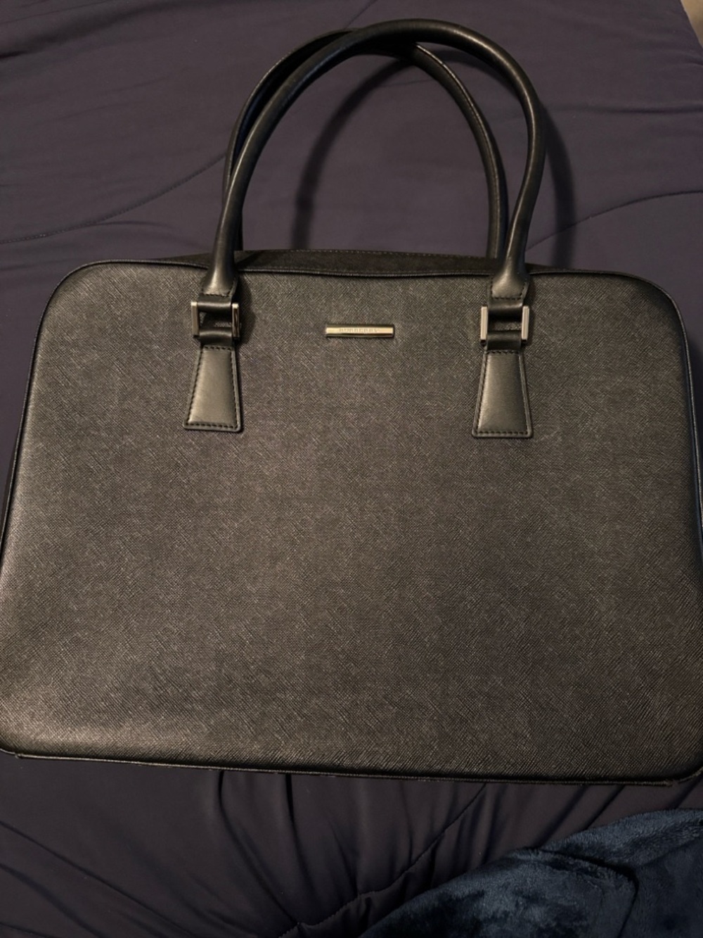 Burberry Black Leather Briefcase Laptop Bag Nova Check Interior